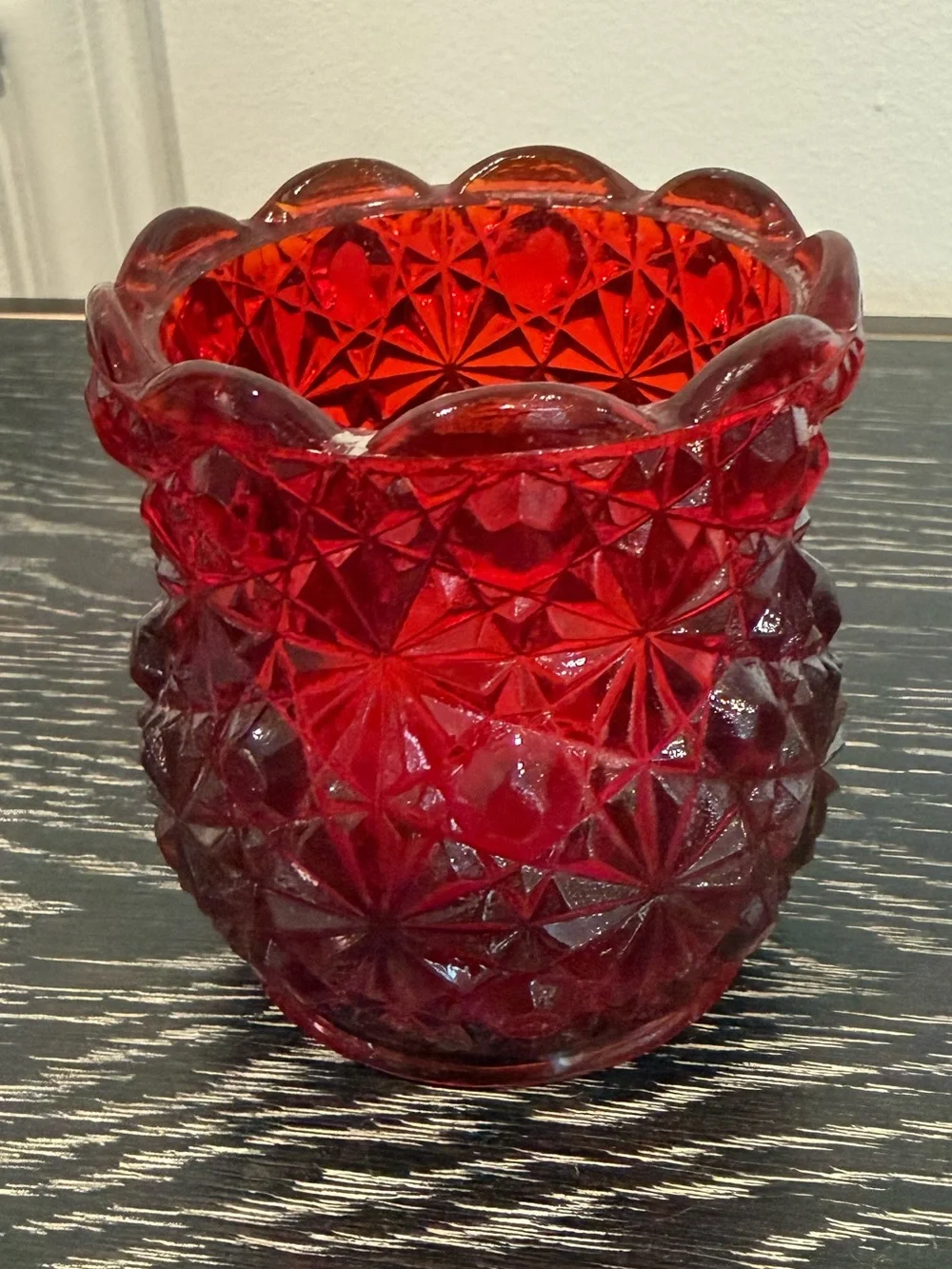 Vintage Ruby Red Votive Candle Holder Daisy and Button Glows